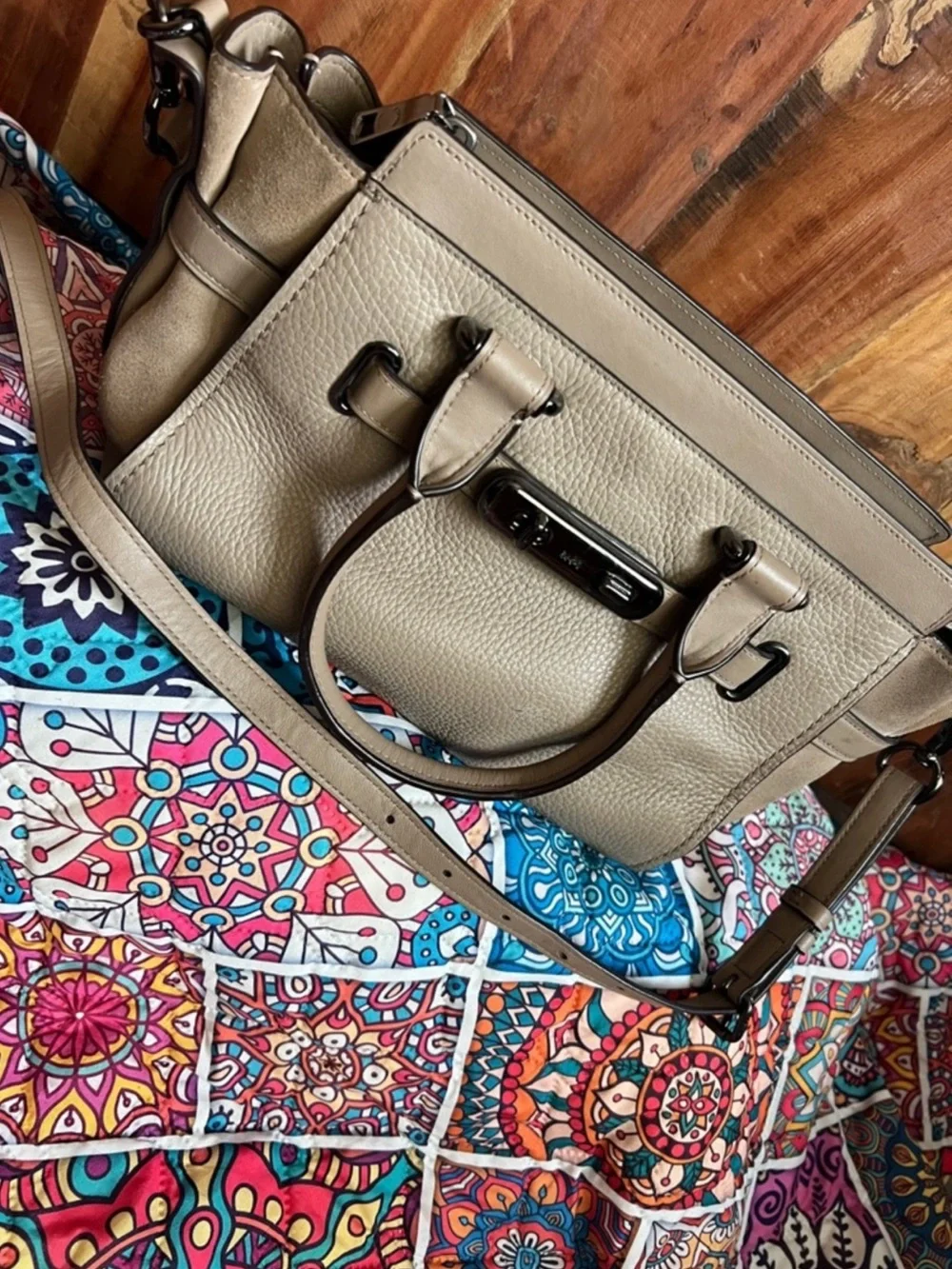 Coach  Leather Satchel Bag with Removable Strap